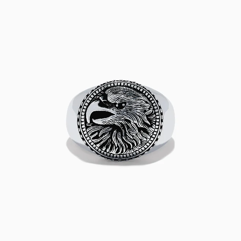 Men's Sterling Silver Black Spinel Eagle Ring, 0.01 TCW