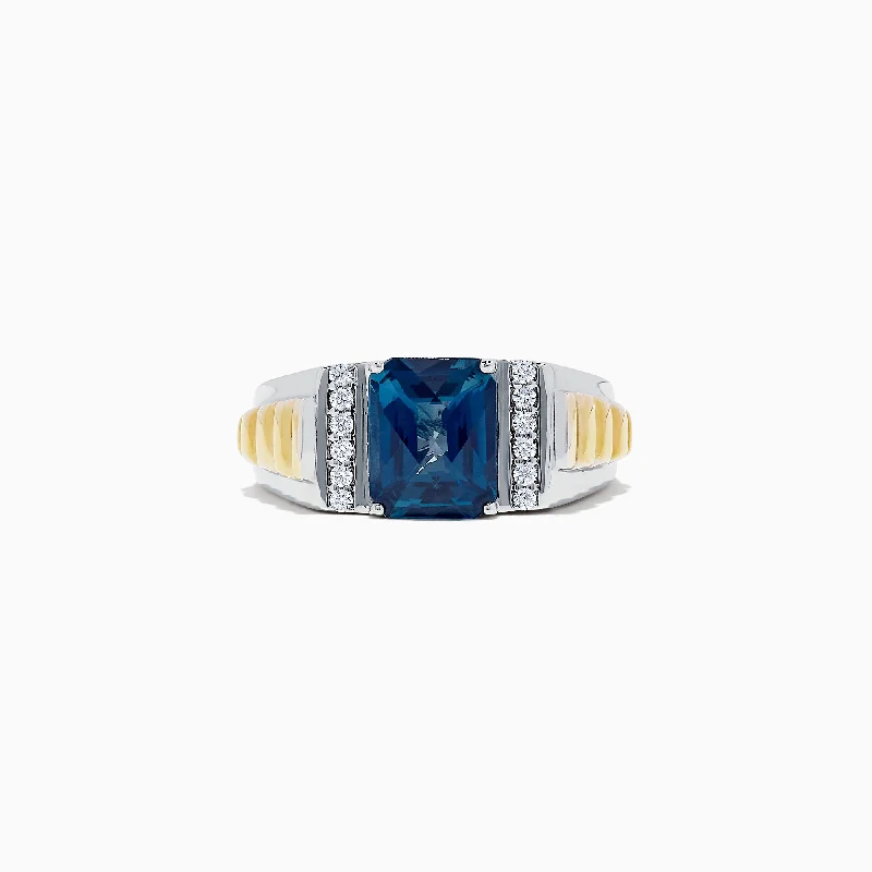 Men's Sterling Silver Blue Topaz and Diamond Ring, 3.79 TCW