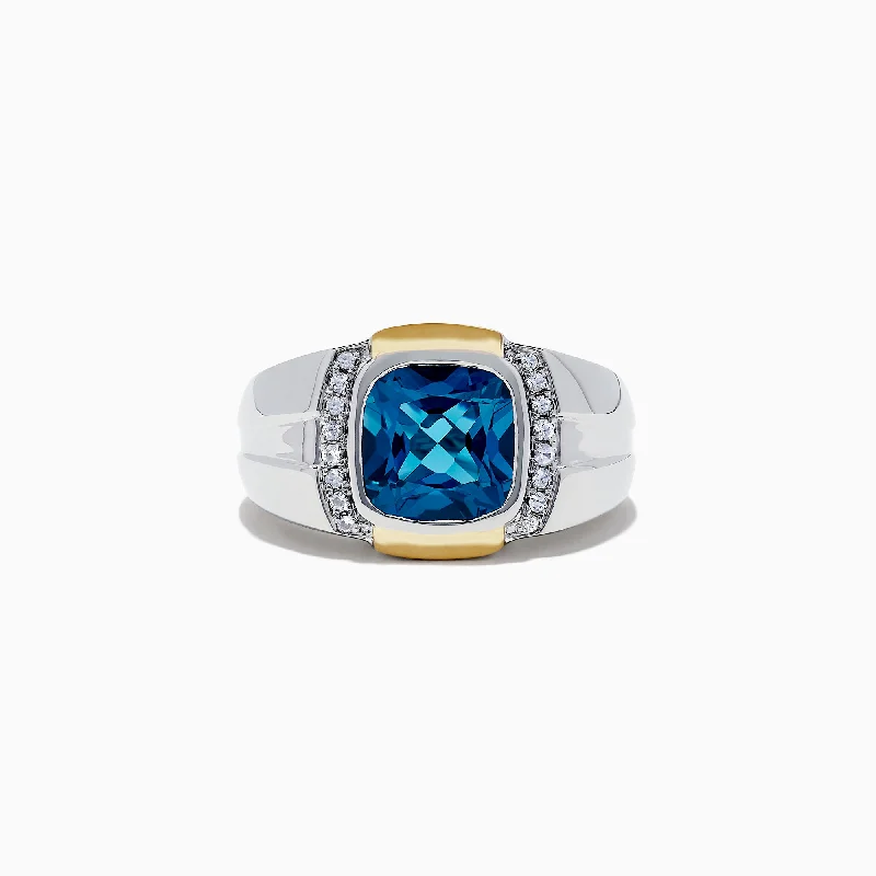 Men's Sterling Silver Blue Topaz and White Sapphire Ring, 5.32 TCW