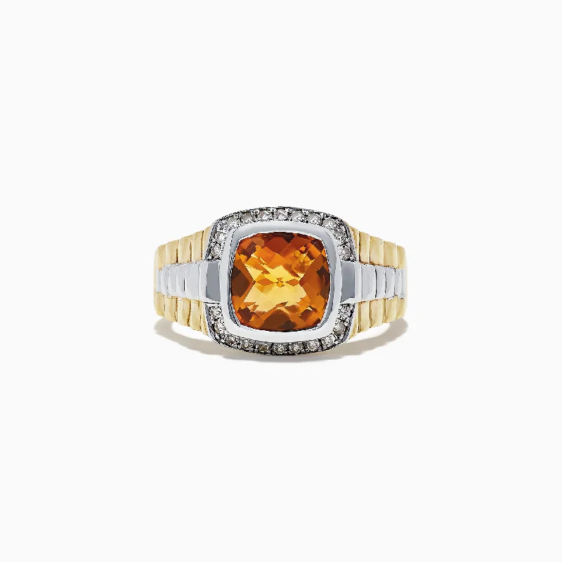 Men's Sterling Silver Citrine and Diamond Ring, 2.87 TCW