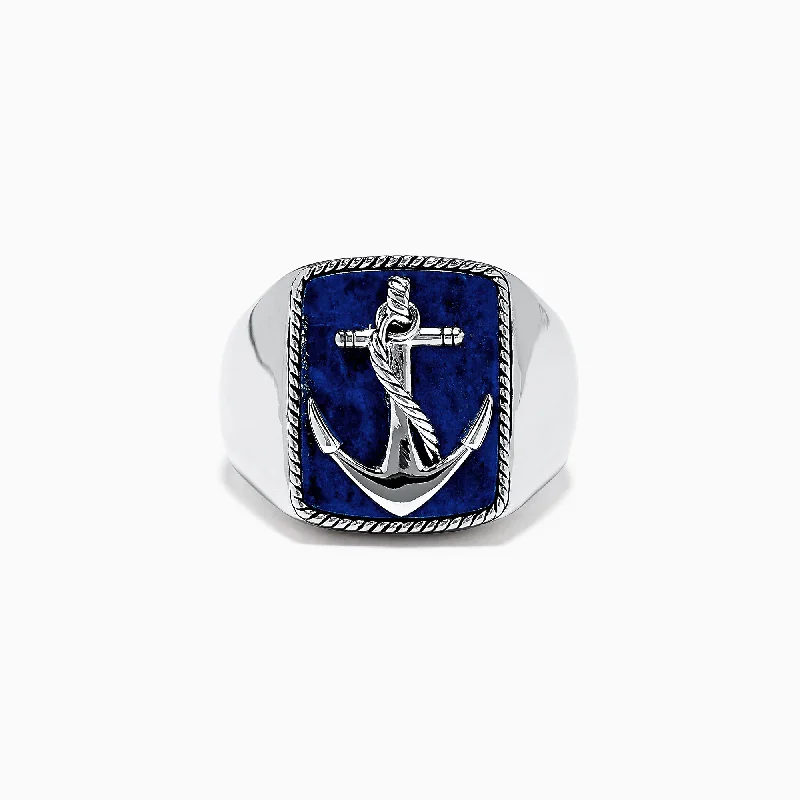 Men's Sterling Silver Lapis Lazuli Anchor Ring, 5.90 TCW