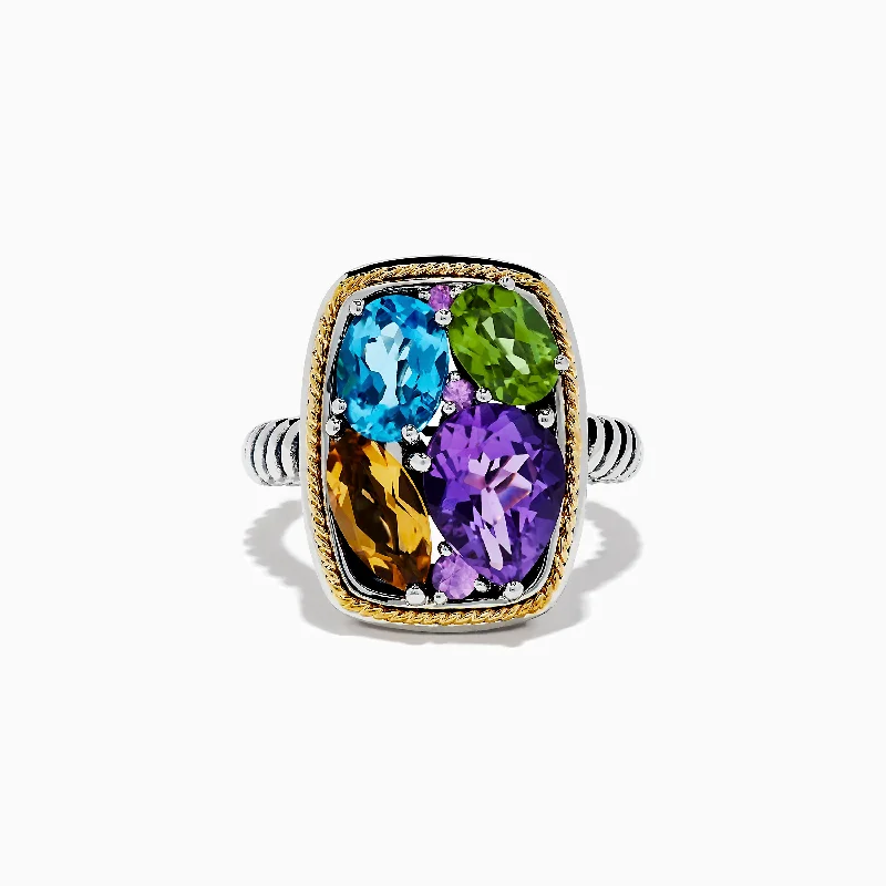 Mosaic 925 Sterling Silver & 18K Gold Multi Color Ring