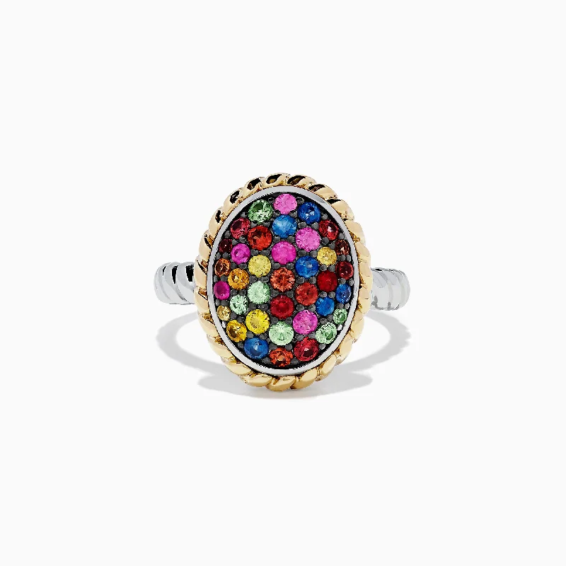 Mosaic Sterling Silver & 18K Gold Multi Sapphire Ring, 1.22 TCW