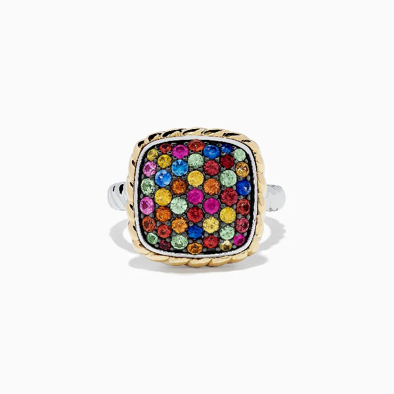 Mosaic Sterling Silver & 18K Gold Multi Sapphire Ring, 1.65 TCW