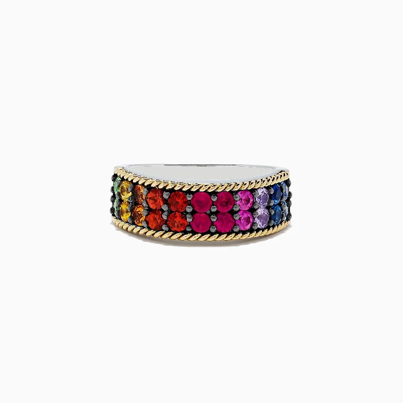 Mosaic Sterling Silver & 18K Gold Multi Sapphire Ring, 1.70 TCW