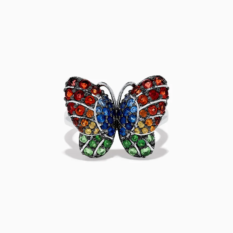 Nature Sterling Silver Multi Sapphires Butterfly Ring