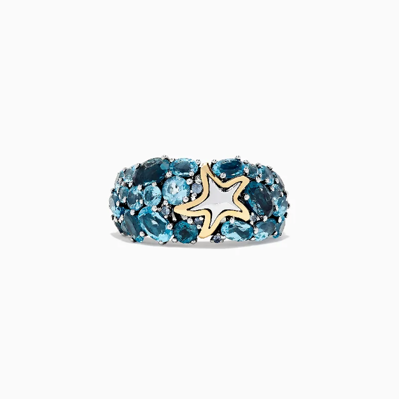 Seaside Silver and 18K Gold Blue Topaz Starfish Ring, 6.70 TCW