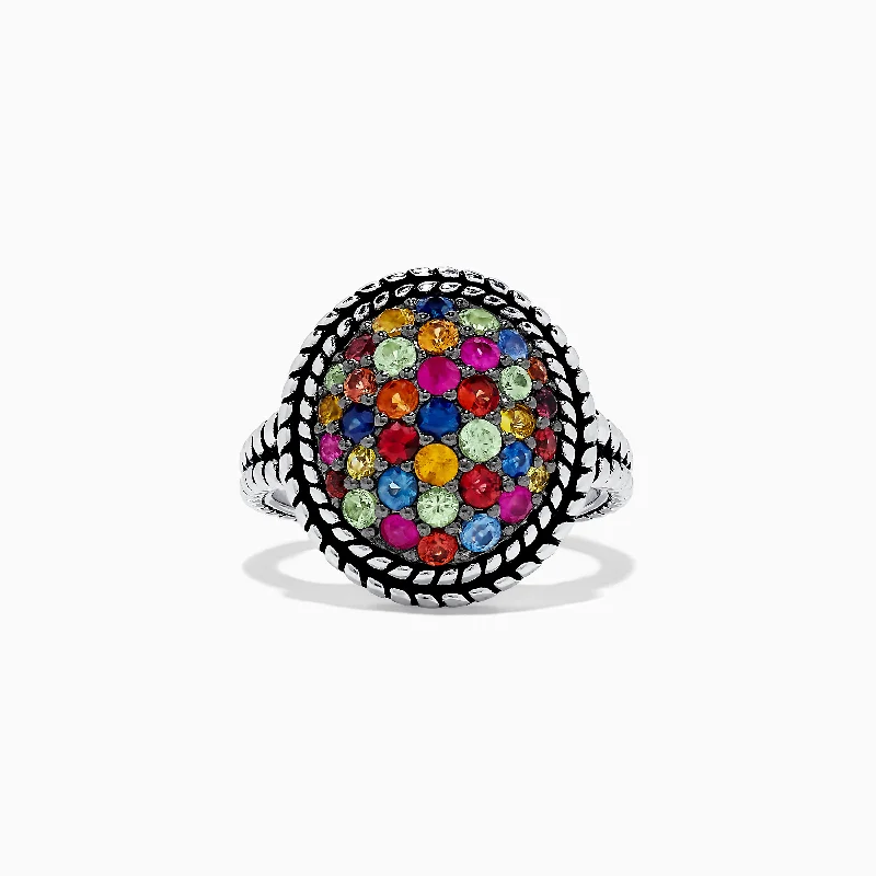 Splash 925 Sterling Silver Multi Sapphire Ring, 1.80 TCW