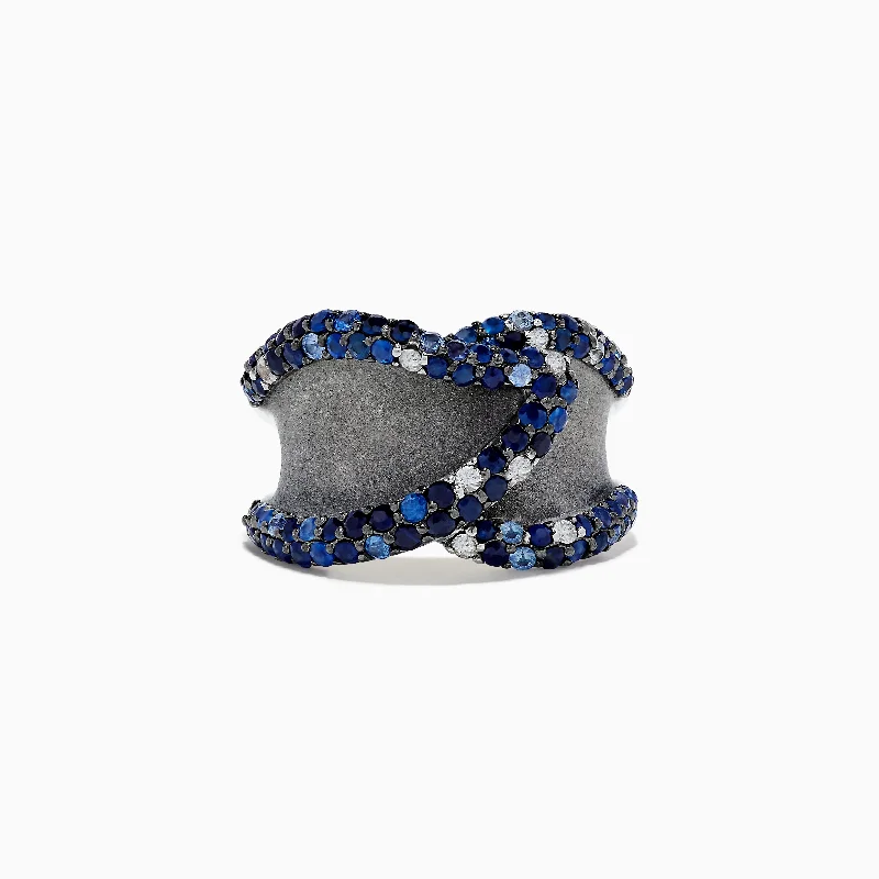 Splash Sterling Silver Blue and White Sapphire Ring, 1.79 TCW