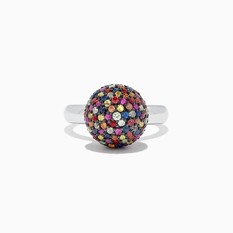 Splash Sterling Silver Multi Color Sapphire Ball Ring, 2.69 TCW