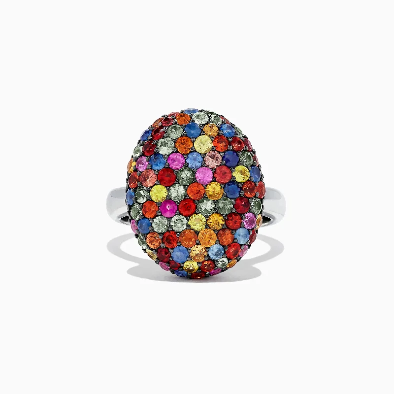 Splash Sterling Silver Multi Sapphire Oval Ring, 3.10 TCW