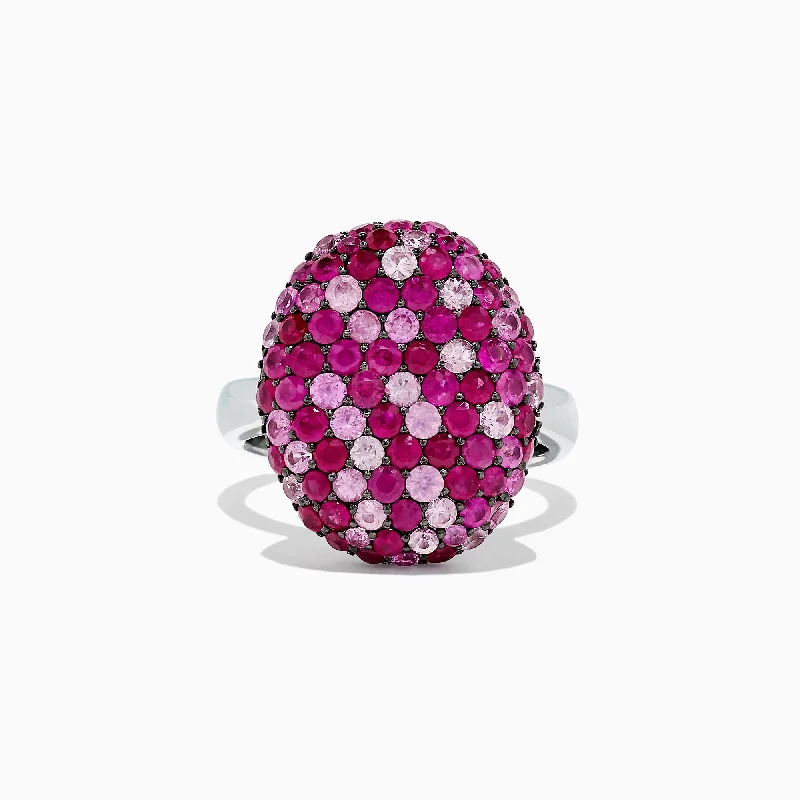 Splash Sterling Silver Pink Sapphire and Ruby Oval Ring, 3.41 TCW