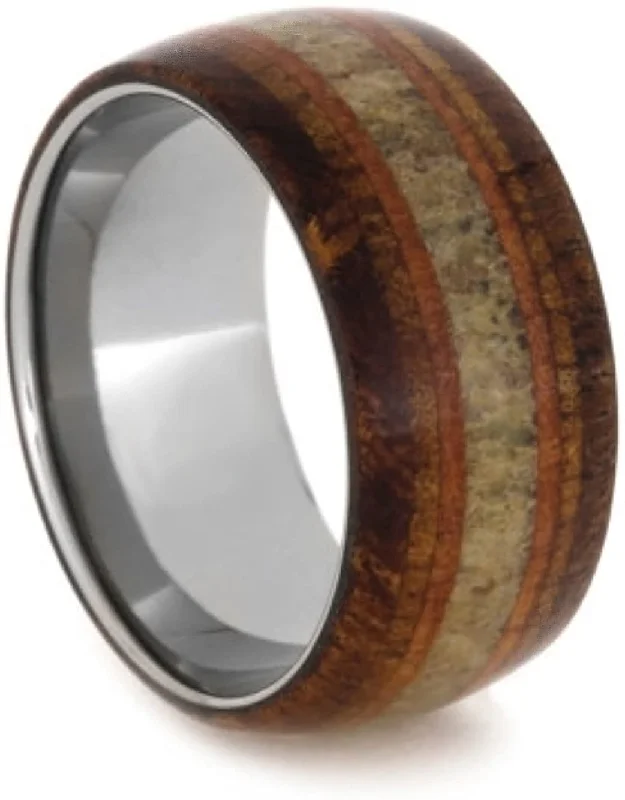 Elk Antler, Black Mesquite, Koa Wood, Cedar 11mm Comfort-Fit Titanium Wedding Band, Size 11.5