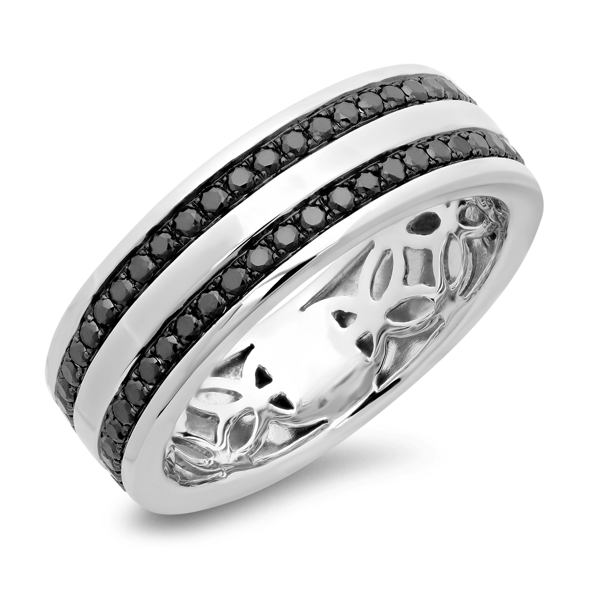 Gents 14K White Gold Band with Black Diamonds