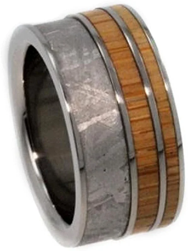 Gibeon Meteorite, Bamboo 9.5mm Comfort Fit Interchangeable Titanium Wedding Band, Size 11.75