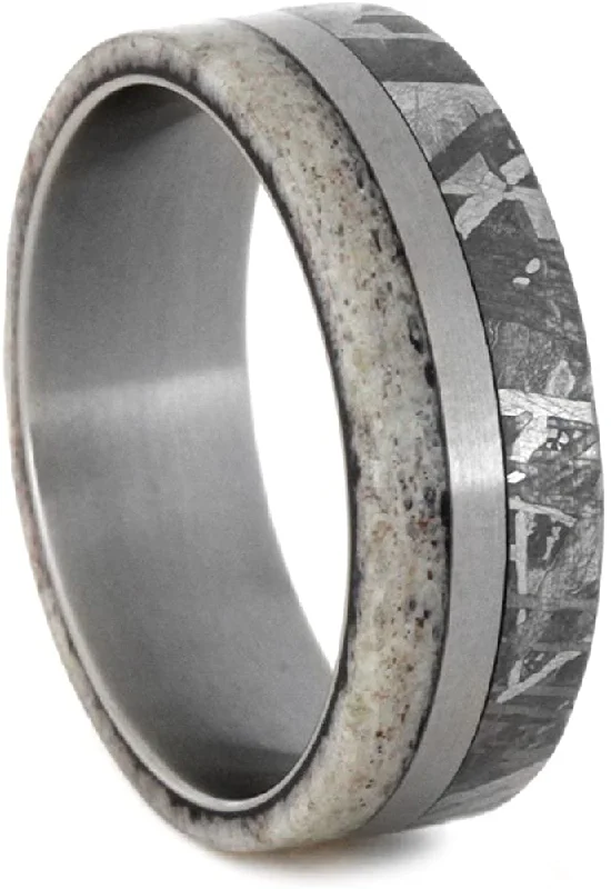 Gibeon Meteorite, Deer Antler 7mm Comfort-Fit Matte Titanium Wedding Band , Size 11.25