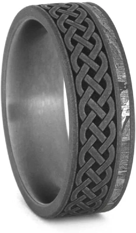 Gibeon Meteorite, Sandblasted Titanium Celtic Love Knot 7.5mm Comfort-Fit Wedding Band, Size 14.75