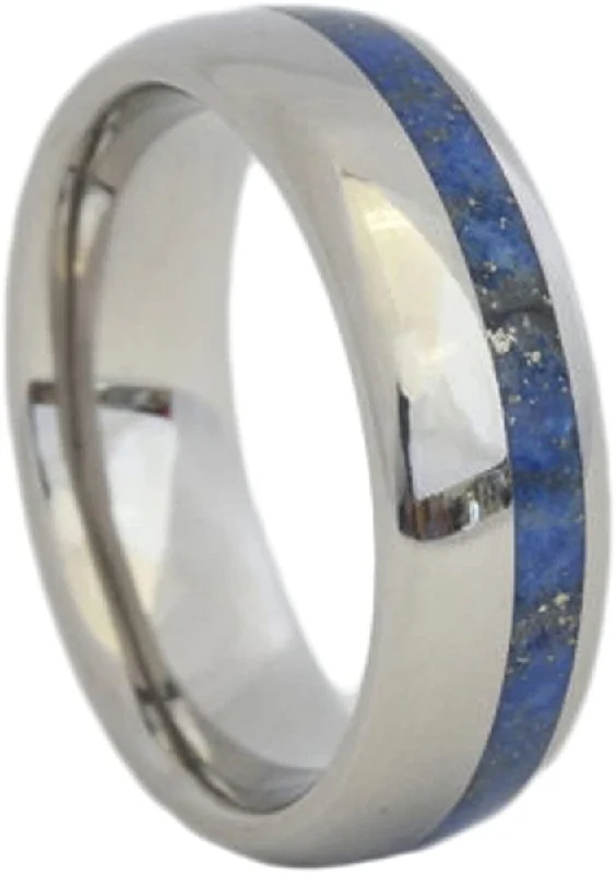 Lapis Lazuli Inlay 6mm Comfort Fit Titanium Wedding Band, Size 12