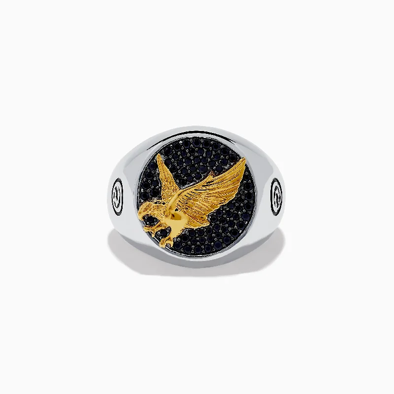 Men's 925 Sterling Silver and Yellow Gold Eagle Ring