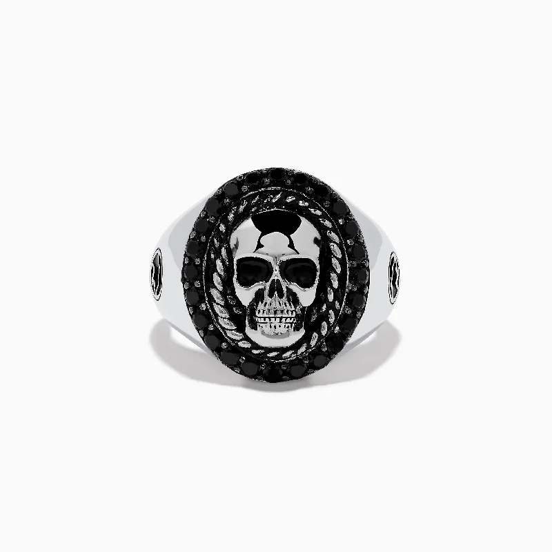 Men's 925 Sterling Silver Black Spinel Skull Ring