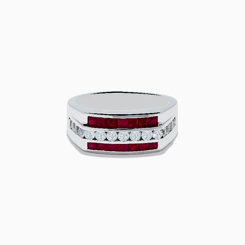 Men's 925 Sterling Silver Ruby and White Sapphire Ring