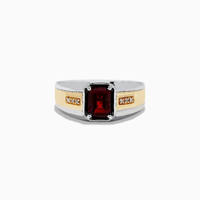 Men's Sterling Silver and 18K Gold Garnet and Diamond Ring