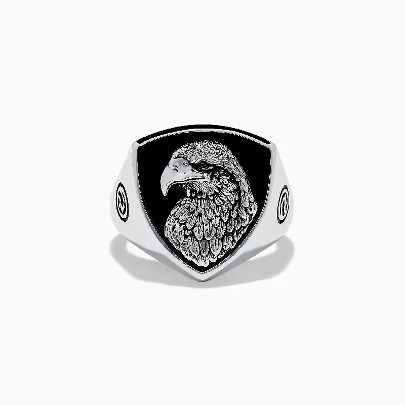 Men's Sterling Silver Onyx Eagle Ring