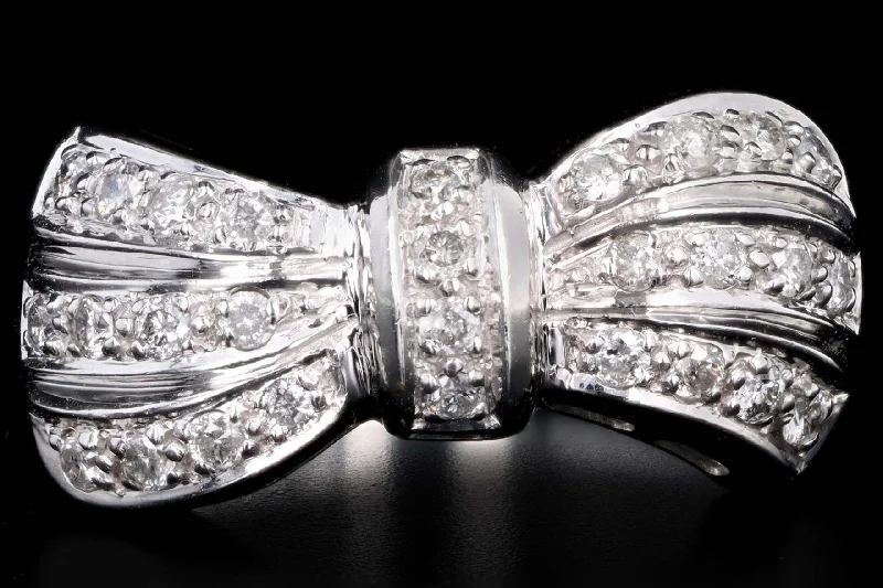 Modern 14K White Gold .50 Carat Total Weight Diamond Bow Ring