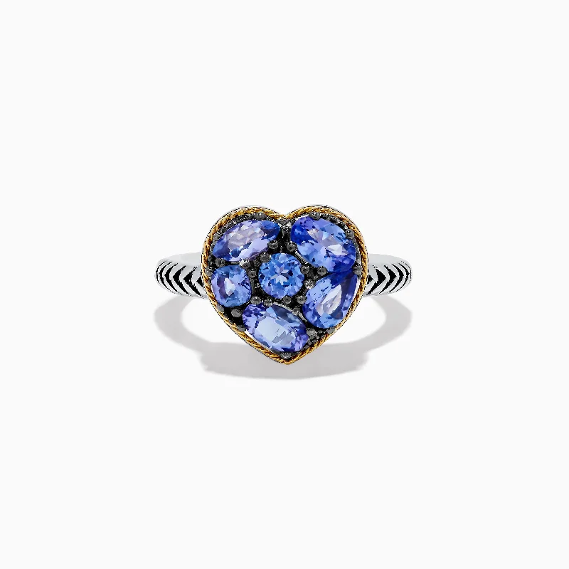 Nahla Siri 925 Sterling Silver and 18K Yellow Gold Tanzanite Heart Ring