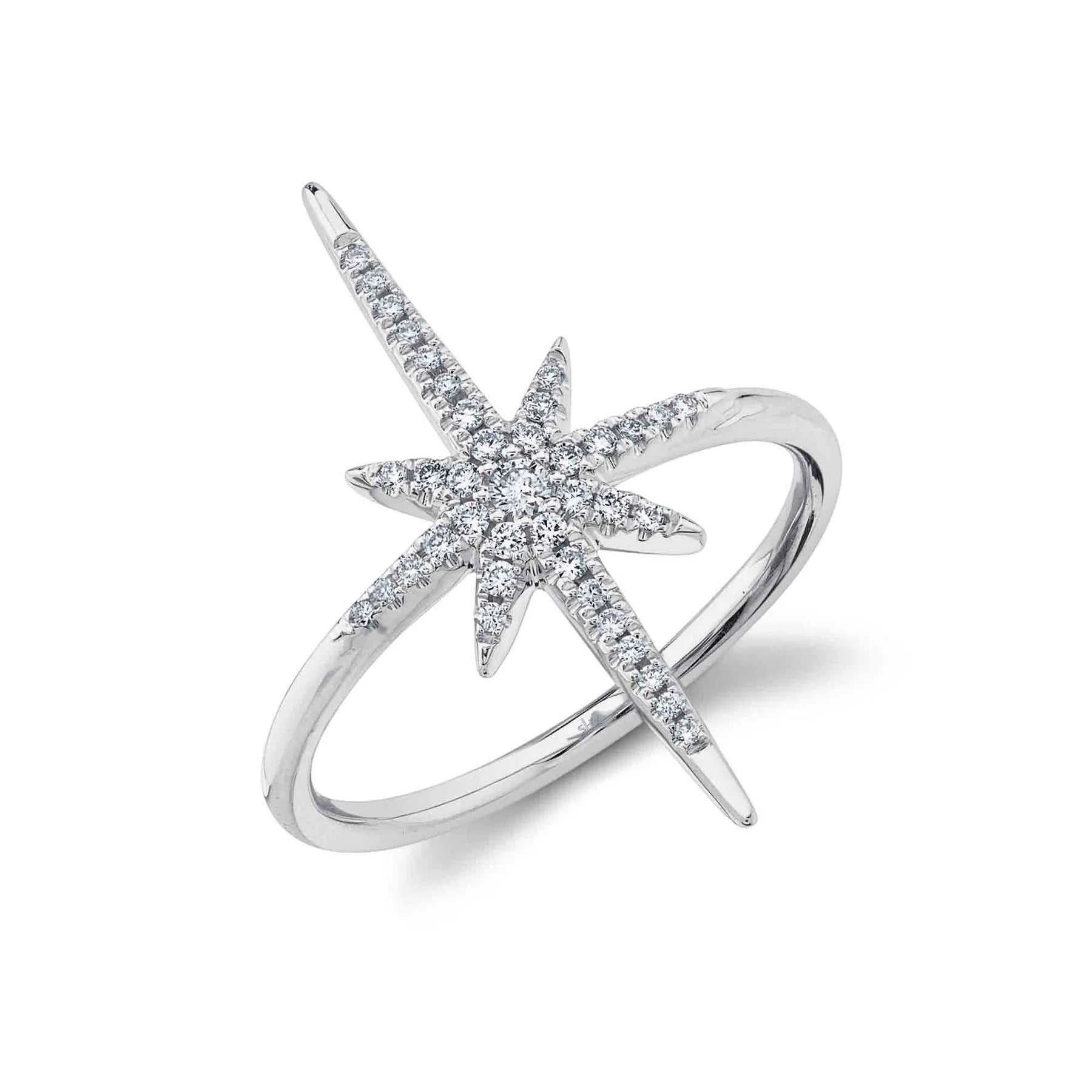 14K White, Yellow, or Rose Gold Diamond North Star Ring