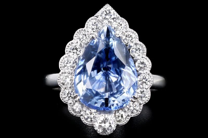 New 14K White Gold 5.90 Carat Natural Ceylon Sapphire & Diamond Ring GIA Certified