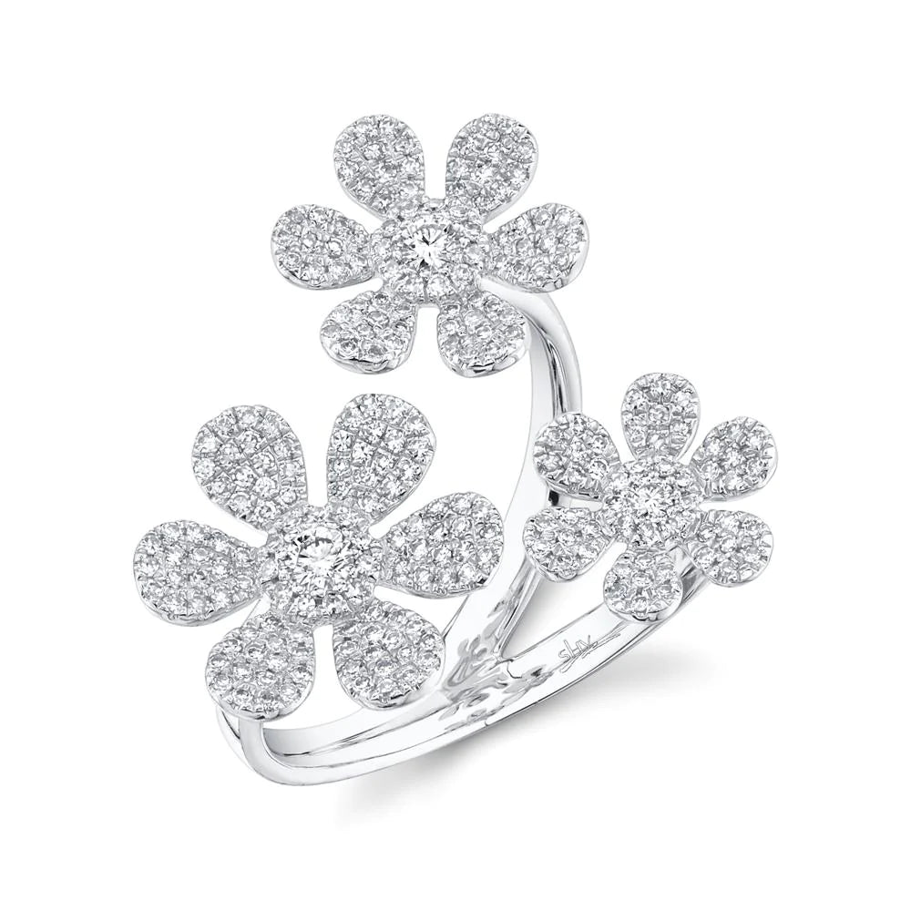 14K White Gold Diamond Flower Ring