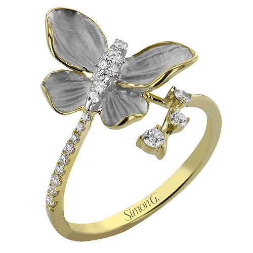 Simon G 18K White and Yellow Gold Butterfly Ring with Diamonds