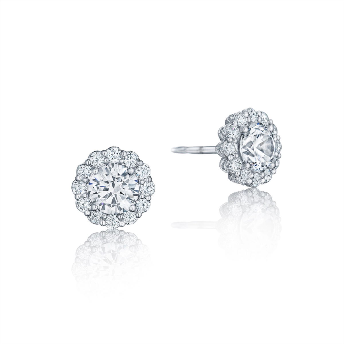 Tacori 14K White Gold Full Bloom Round Diamond Earring Mounts, 7mm