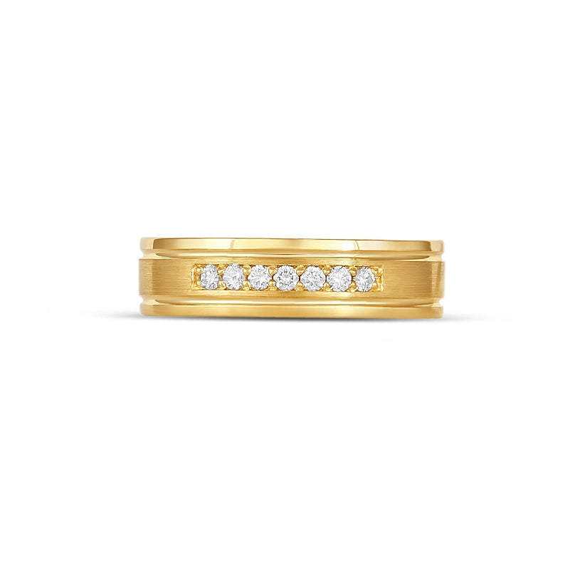 Tacori 18K Yellow Gold 6mm Mens Diamond Sandpaper Band with Eternity Crescent Design