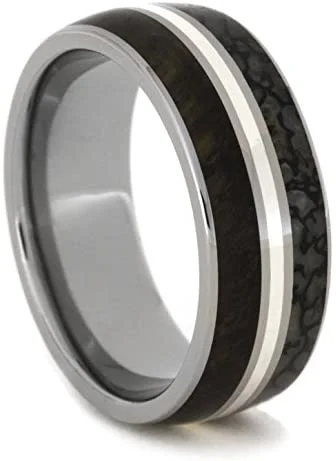 Tiger's Eye, Dinosaur Bone, Sterling Silver Stripe 8mm Comfort-Fit Titanium Band, Size 11.25