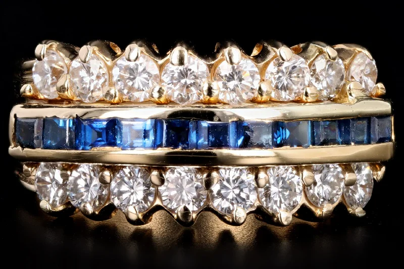 Vintage 14K Yellow Gold Natural Sapphire & Diamond Band