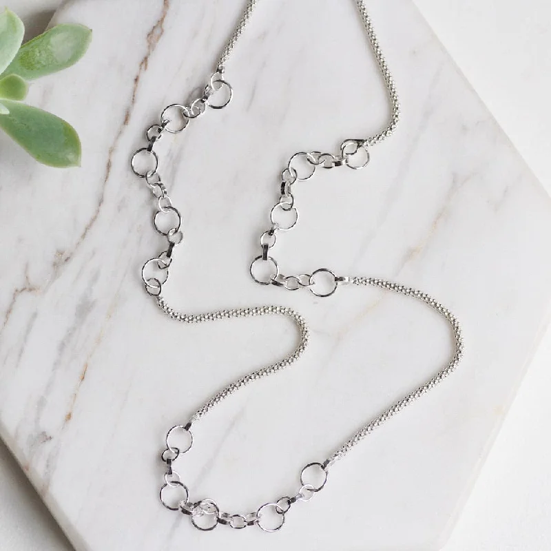 Sterling Silver Mesh Chain with Open Ring Chain Stations