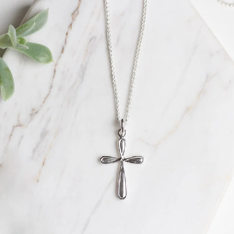 Sterling Silver Rounded Cross Necklace