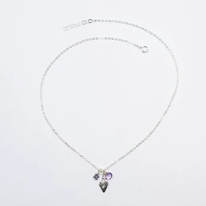 Sterling Silver Heart & Stone Charm Necklace