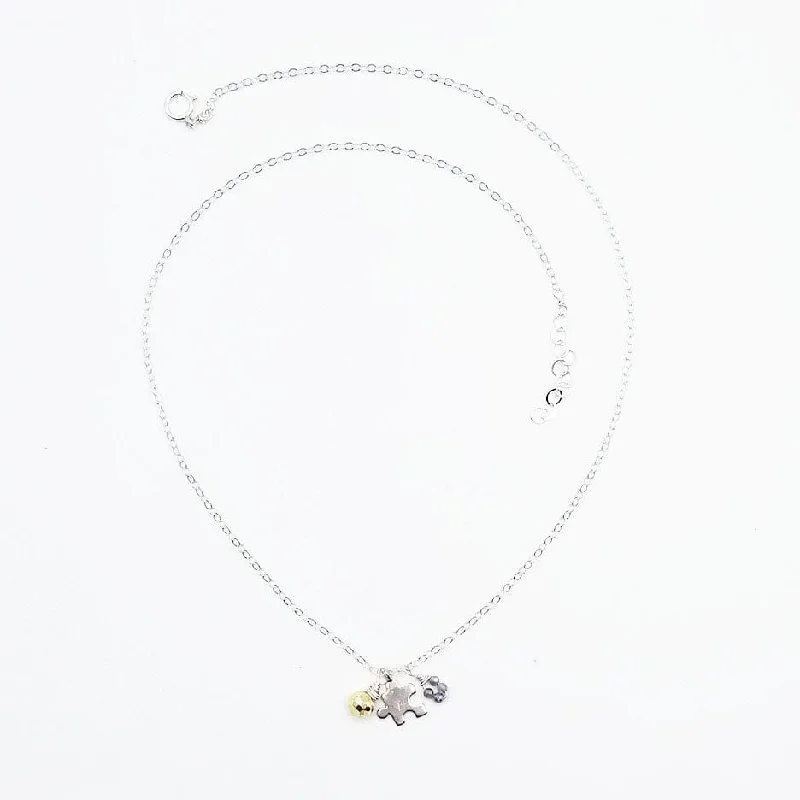 Sterling Silver Puzzle & Stone Charm Necklace