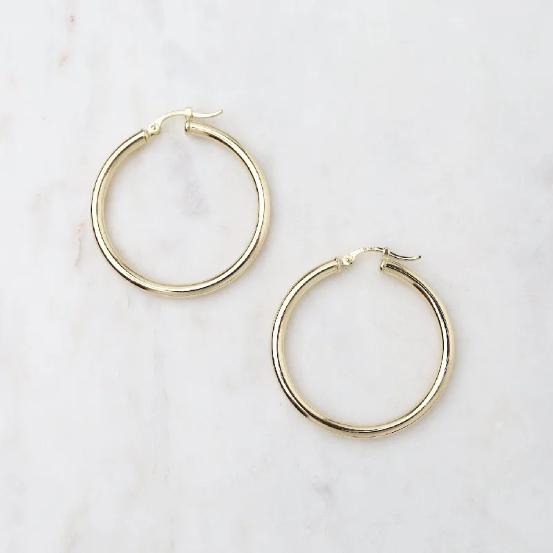 14k Yellow Gold 2.5x30mm Latching Hoop