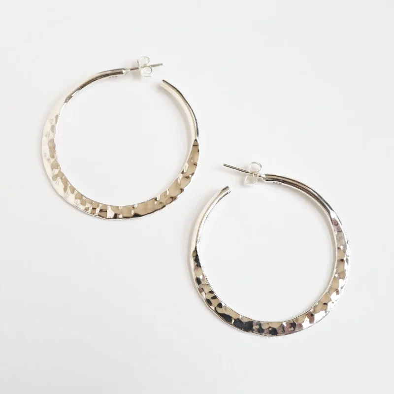 Sterling Silver 43mm Hammered Hoop