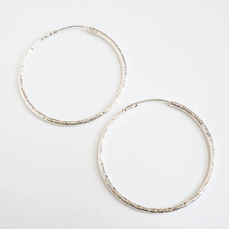 Sterling Silver 52mm Textured Hoop