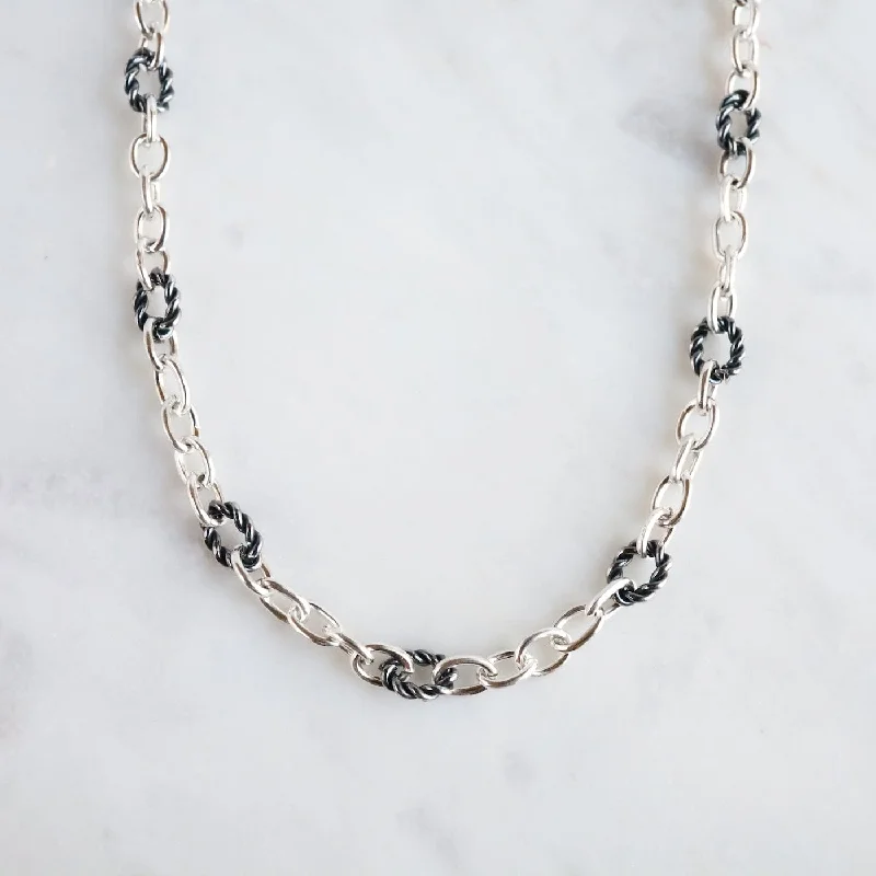 Sterling Silver Mixed Link Chain Necklace