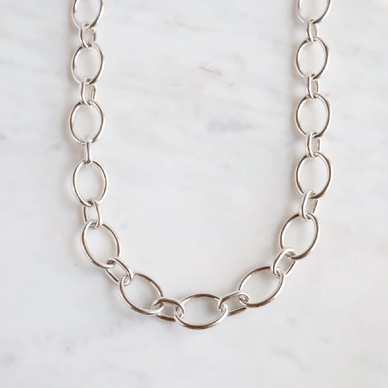 Sterling Silver Alternating Large & Small Oval Link Necklace