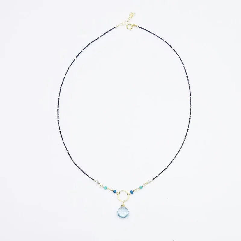 Oxidized Sterling Silver Blue Drop Necklace