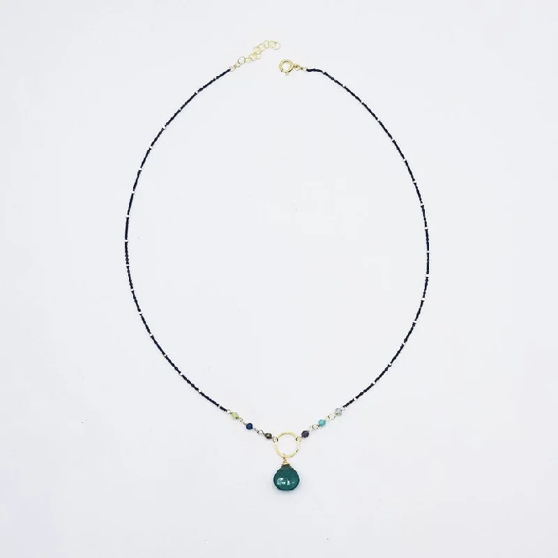 Oxidized Sterling Silver Green Drop Necklace