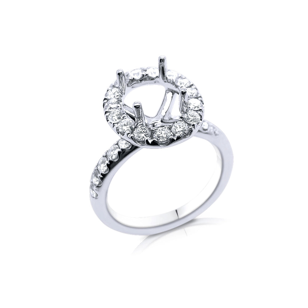 14K White Gold Semi Mount, Oval Halo