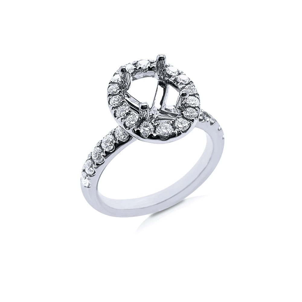 14K White Gold Semi Mount, Oval Halo